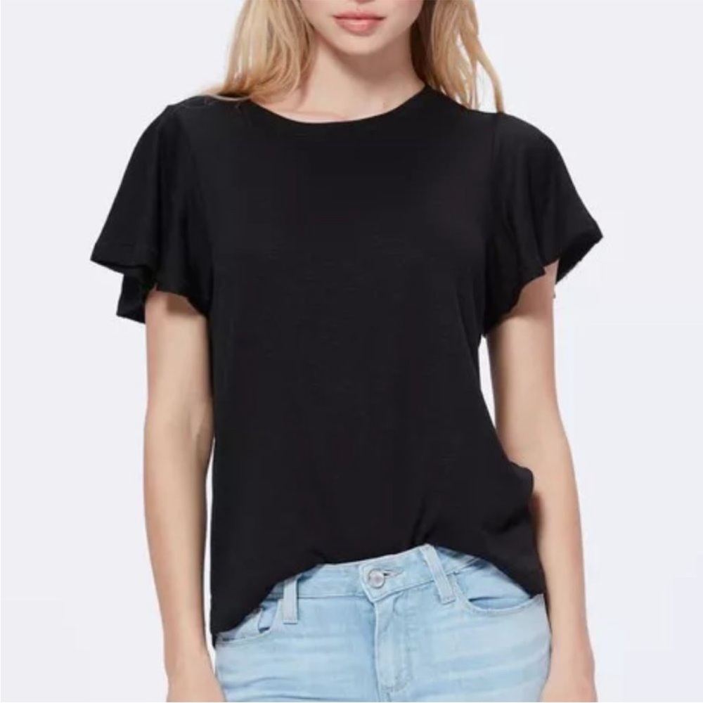 Paige Denim Brielle Flutter Sleeve Tee Black Small